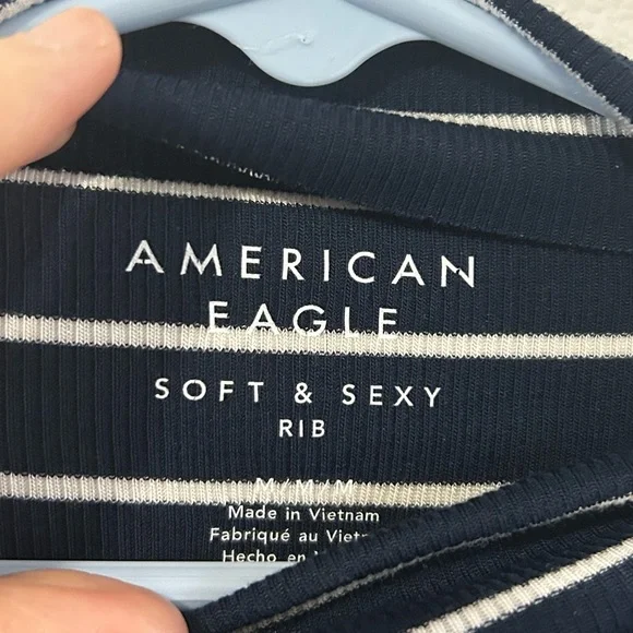 American Eagle Soft&Sexy Long Sleeve Mock Neck Ribbed T-Shirt Navy Size M - Picture 10 of 13